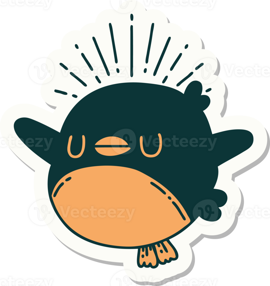 sticker of a tattoo style flapping robin png