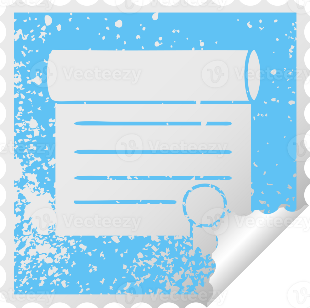 distressed square peeling sticker symbol of a certificate png
