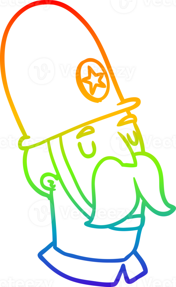 rainbow gradient line drawing of a cartoon policeman with mustache png