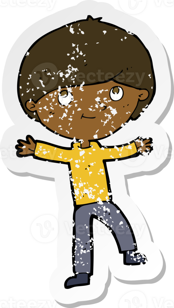 retro distressed sticker of a cartoon excited boy png