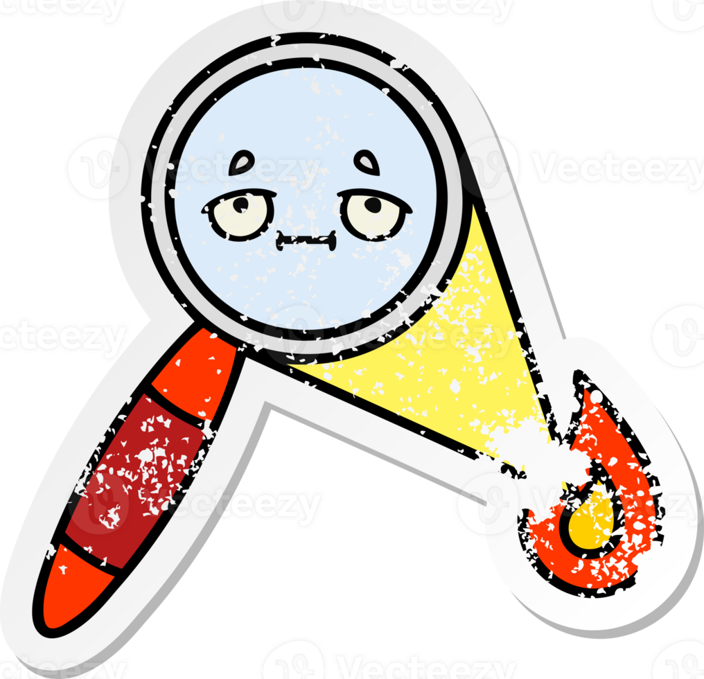 distressed sticker of a cute cartoon magnifying glass png