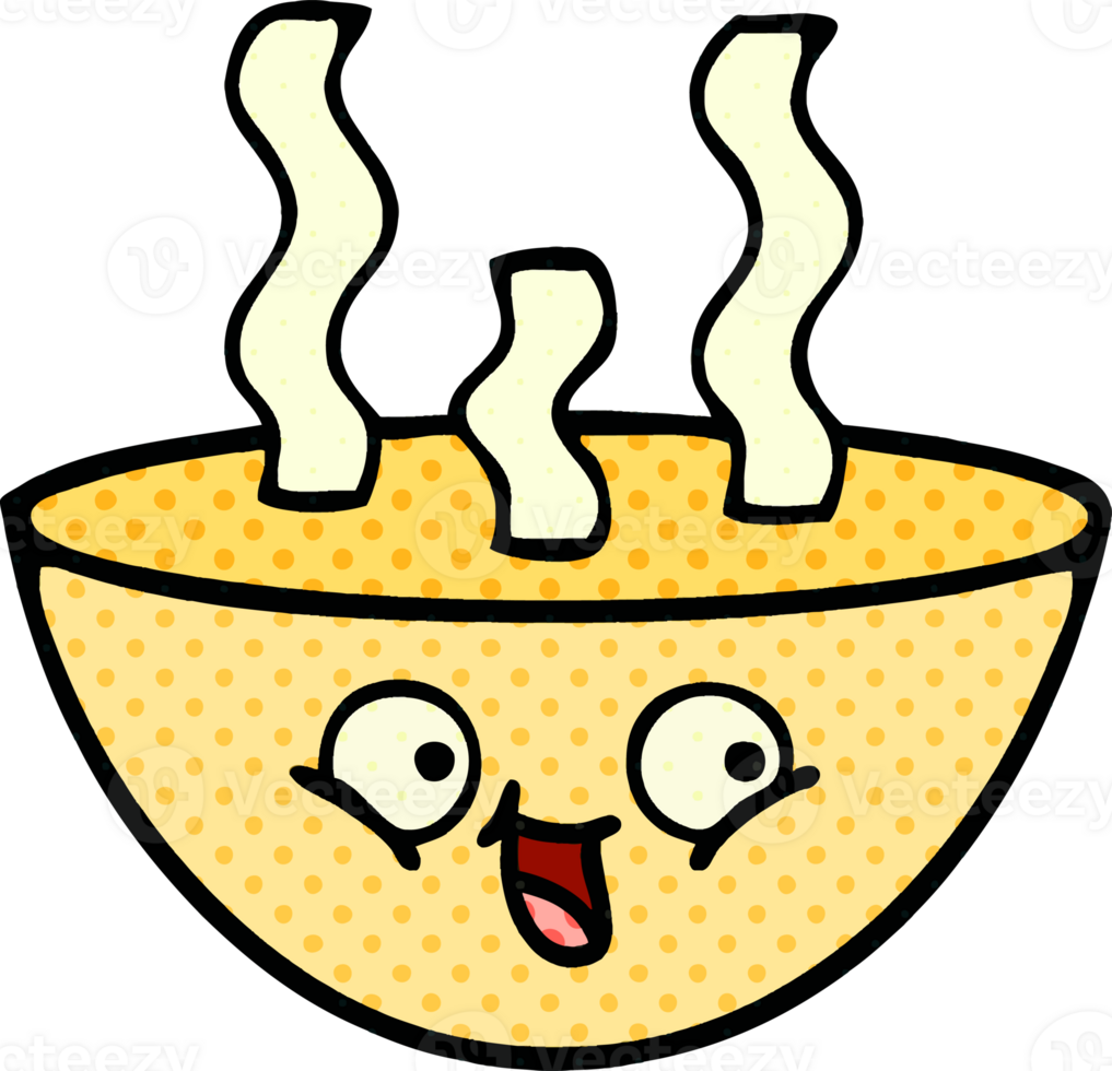 comic book style cartoon of a bowl of hot soup png