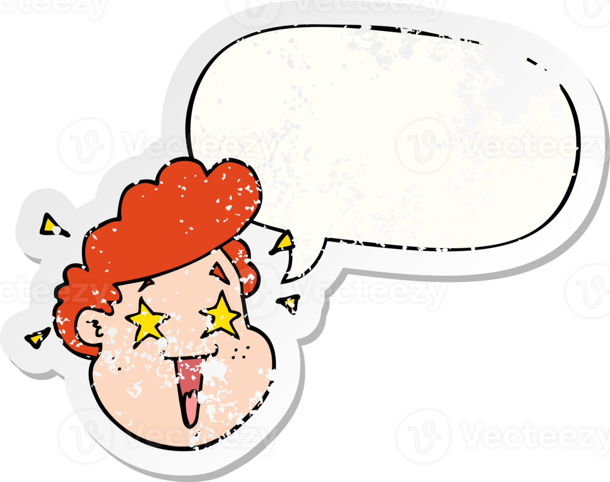cartoon happy face with speech bubble distressed distressed old sticker png