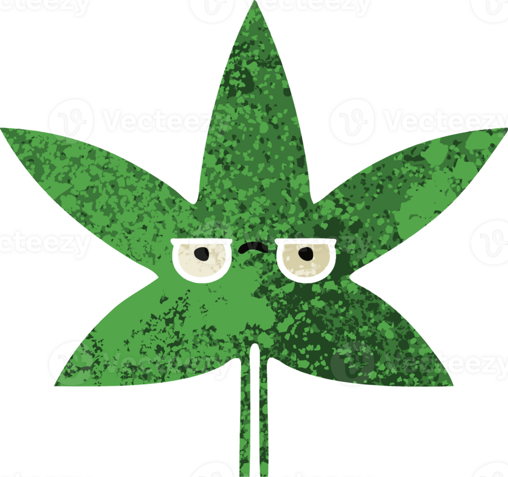 retro illustration style cartoon of a marijuana leaf png