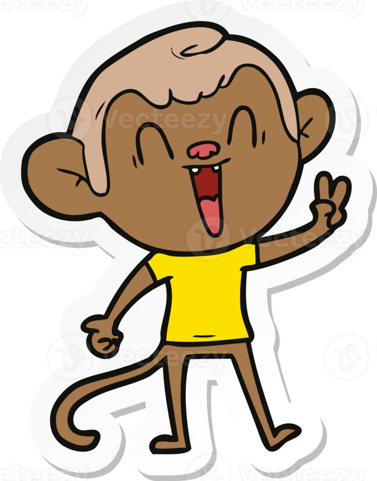 sticker of a cartoon laughing monkey png
