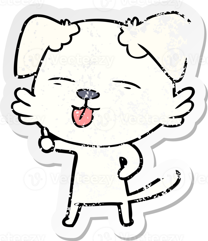 distressed sticker of a cartoon dog sticking out tongue png