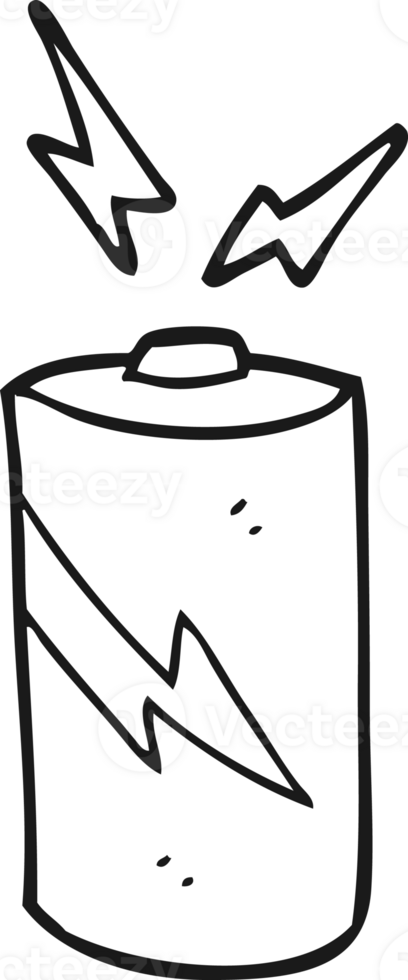hand drawn black and white cartoon battery png
