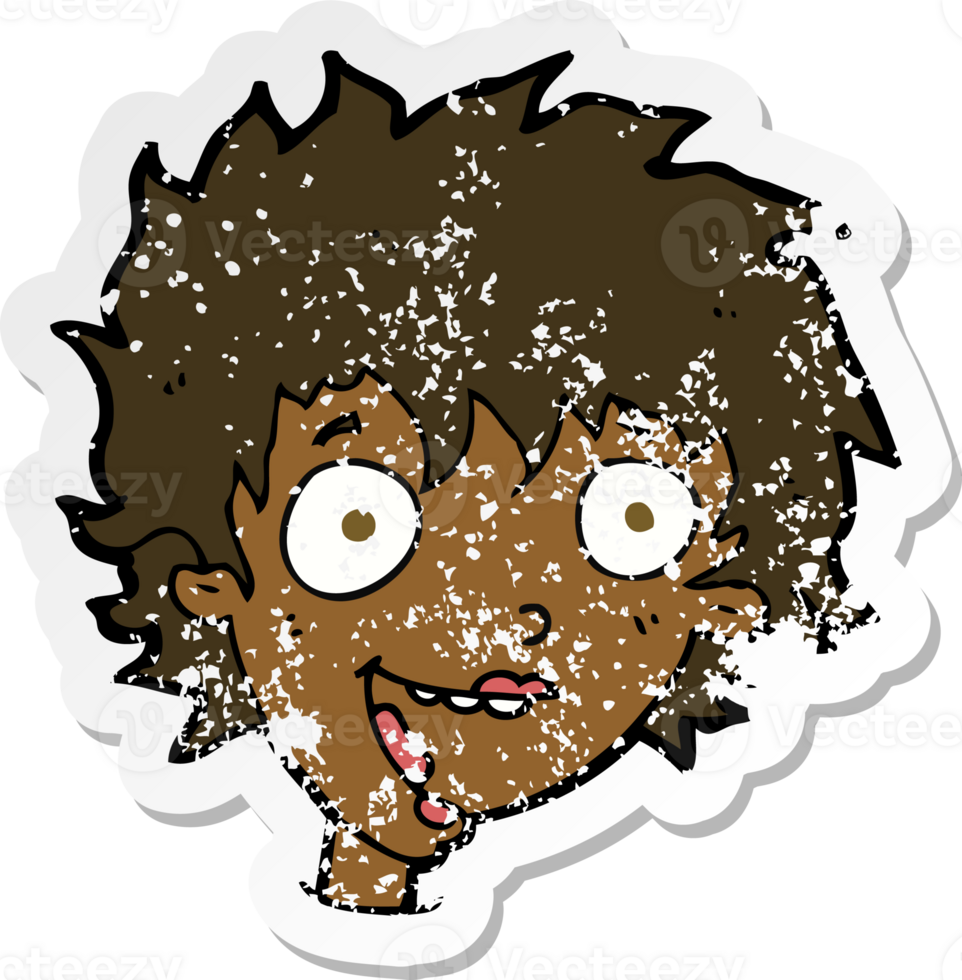 retro distressed sticker of a cartoon crazy excited woman png