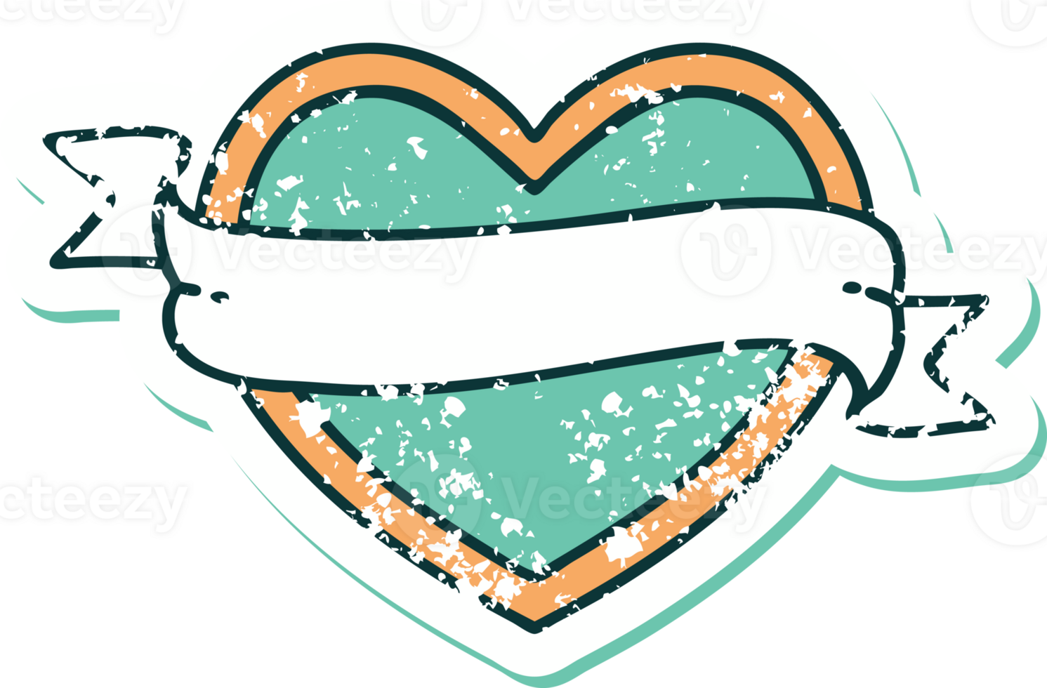 iconic distressed sticker tattoo style image of a heart and banner png