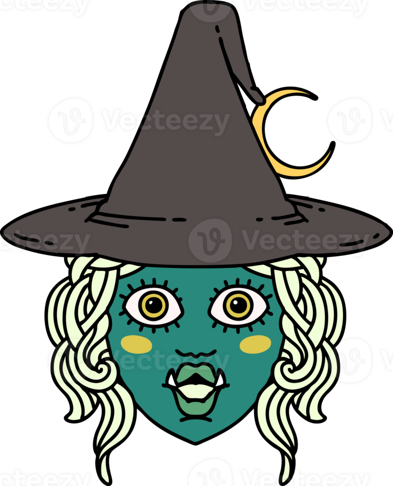 Retro Tattoo Style half orc witch character face png