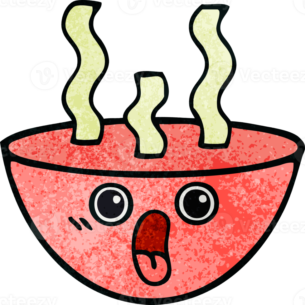 retro grunge texture cartoon of a bowl of hot soup png