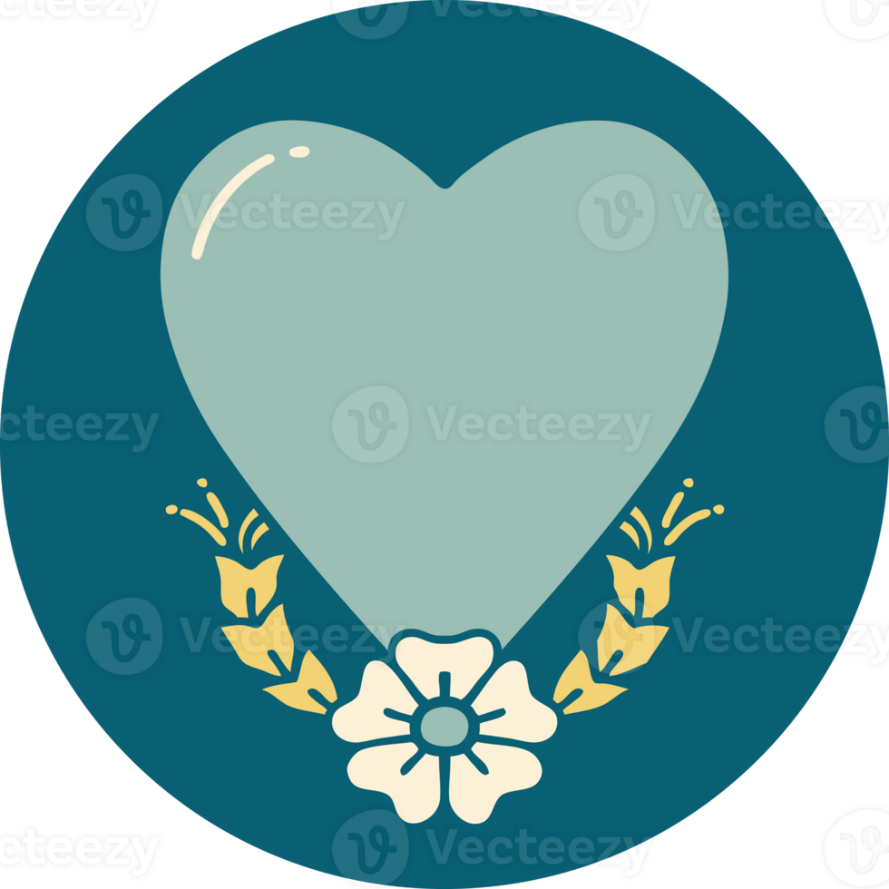 iconic tattoo style image of a heart and flower png