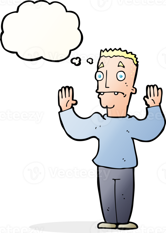 cartoon man surrendering with thought bubble png