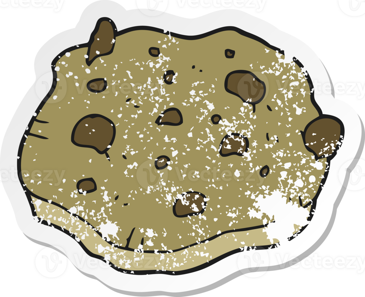 retro distressed sticker of a cartoon chocolate chip cookie png