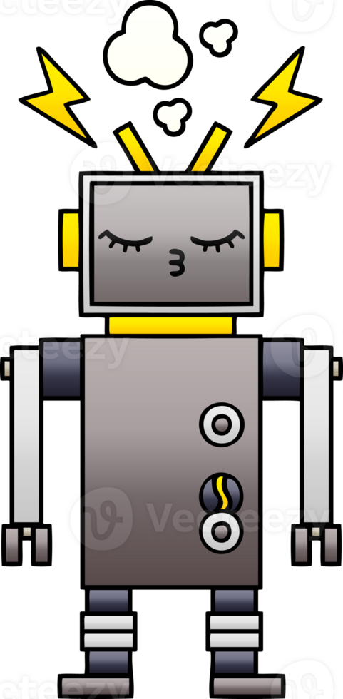 gradient shaded cartoon of a malfunctioning robot png
