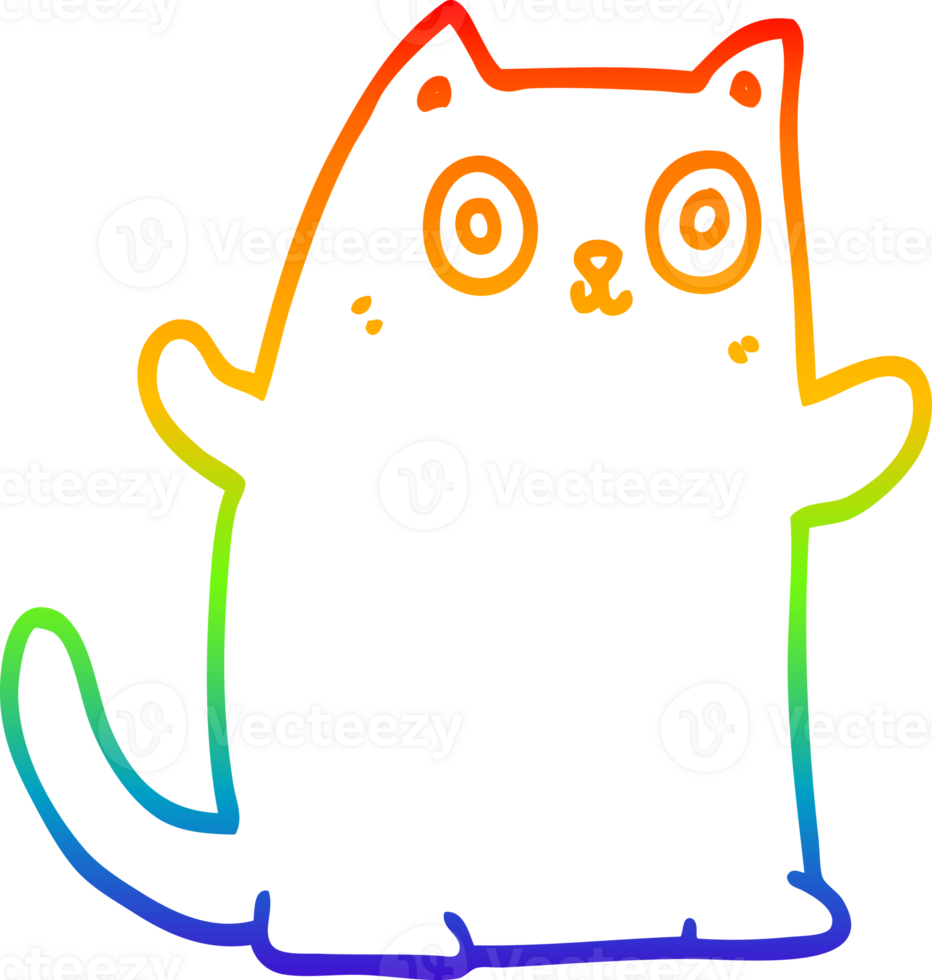 rainbow gradient line drawing of a cartoon cat png