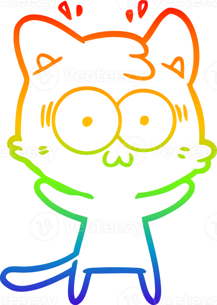 rainbow gradient line drawing of a cartoon surprised cat png