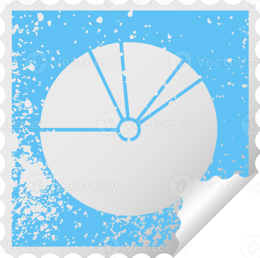 distressed square peeling sticker symbol of a pie chart png