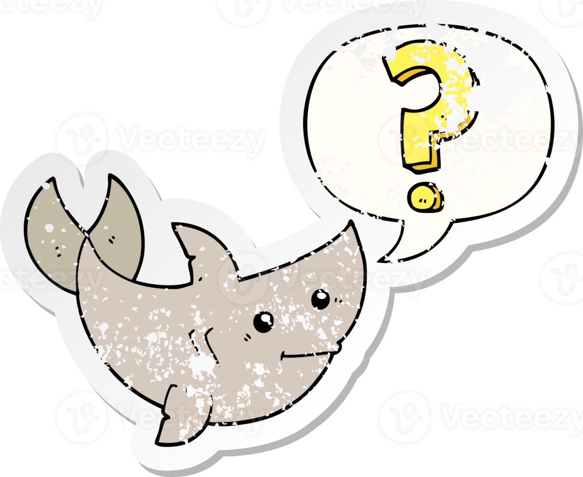 cartoon shark asking question with speech bubble distressed distressed old sticker png