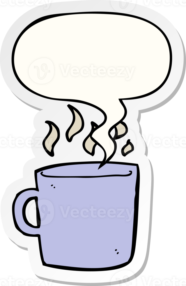 cartoon hot cup of coffee with speech bubble sticker png