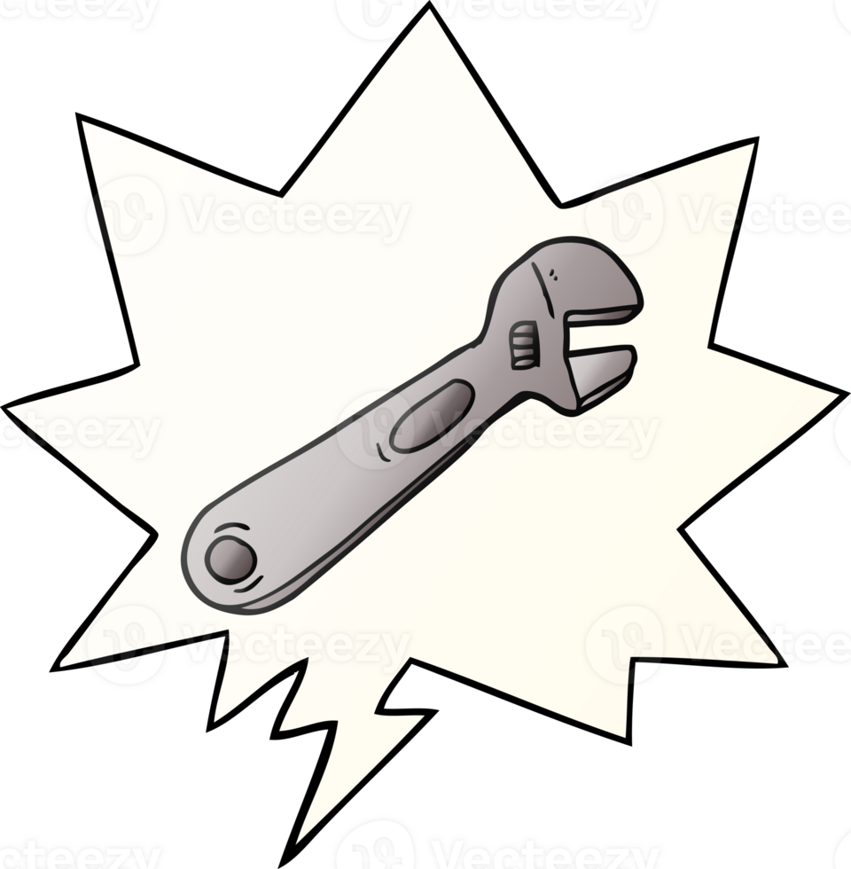 cartoon spanner with speech bubble in smooth gradient style png