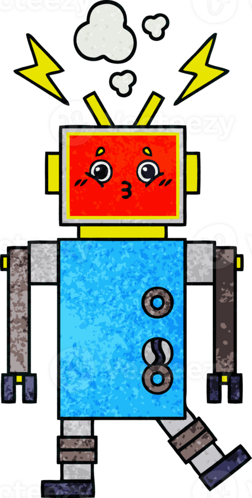 retro grunge texture cartoon of a robot malfunction png