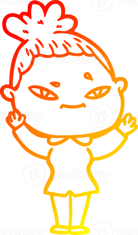 warm gradient line drawing of a cartoon woman png