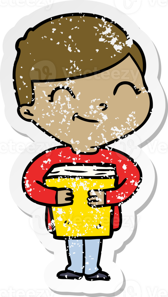 distressed sticker of a cartoon boy smiling png