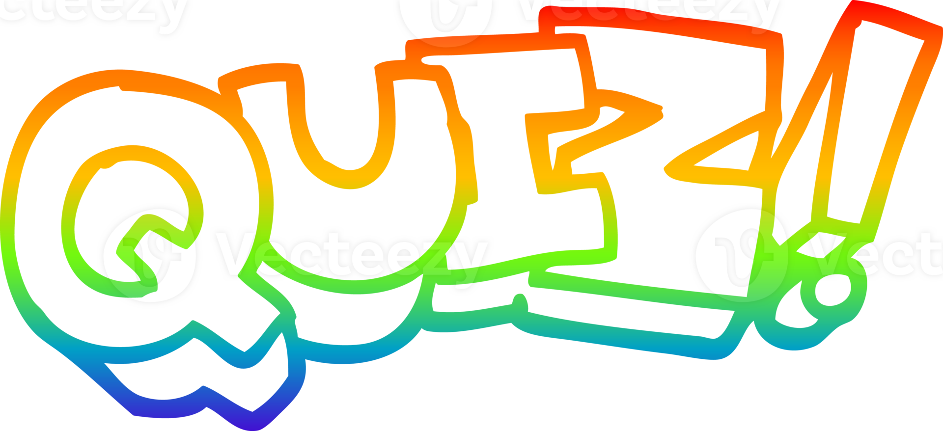 rainbow gradient line drawing of a cartoon quiz sign png