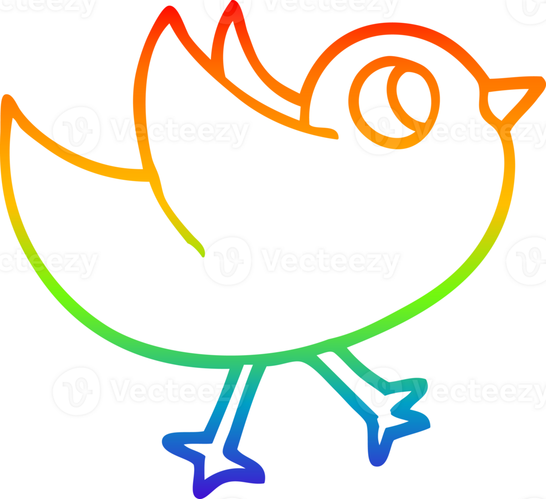 rainbow gradient line drawing of a cartoon bird flapping wings png