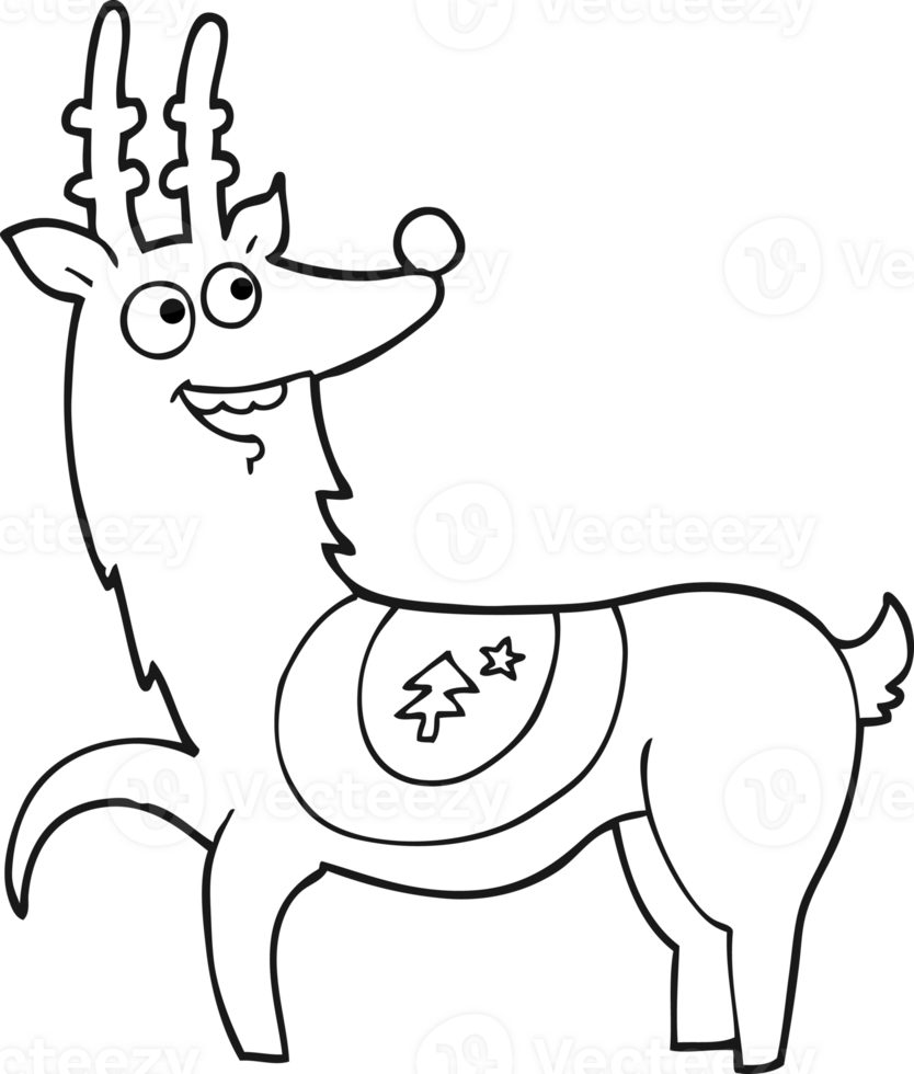 hand drawn black and white cartoon christmas reindeer png