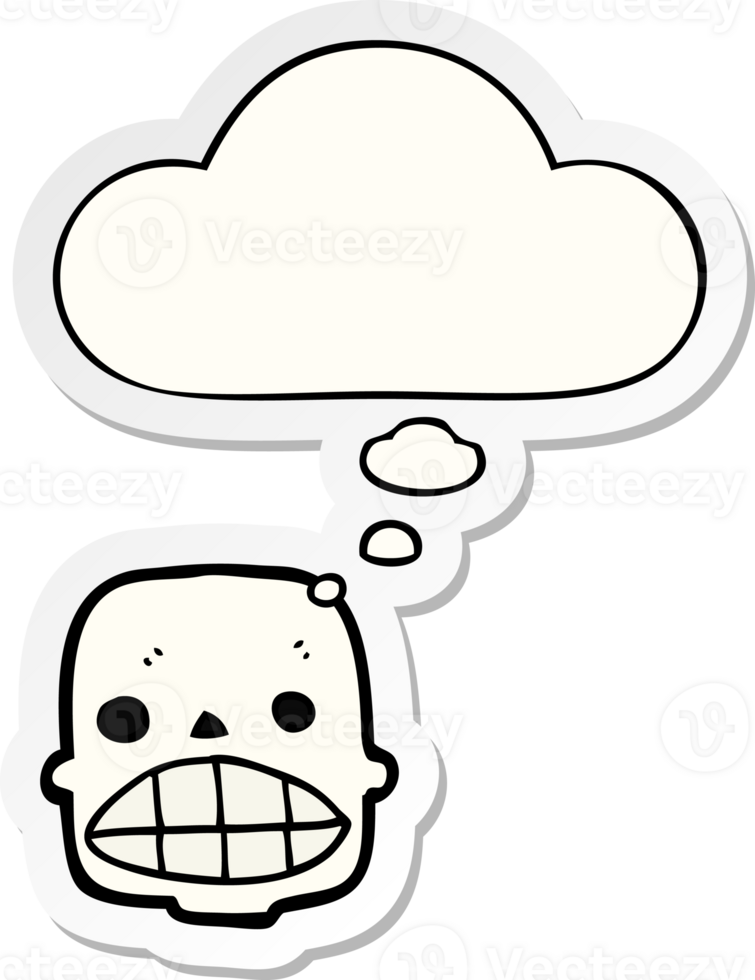 cartoon skull with thought bubble as a printed sticker png