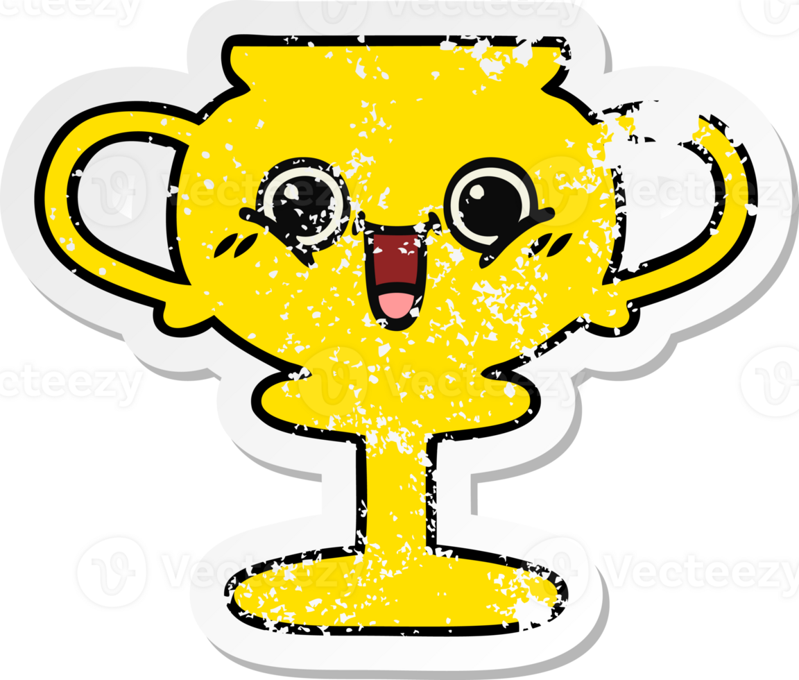 distressed sticker of a cute cartoon trophy png