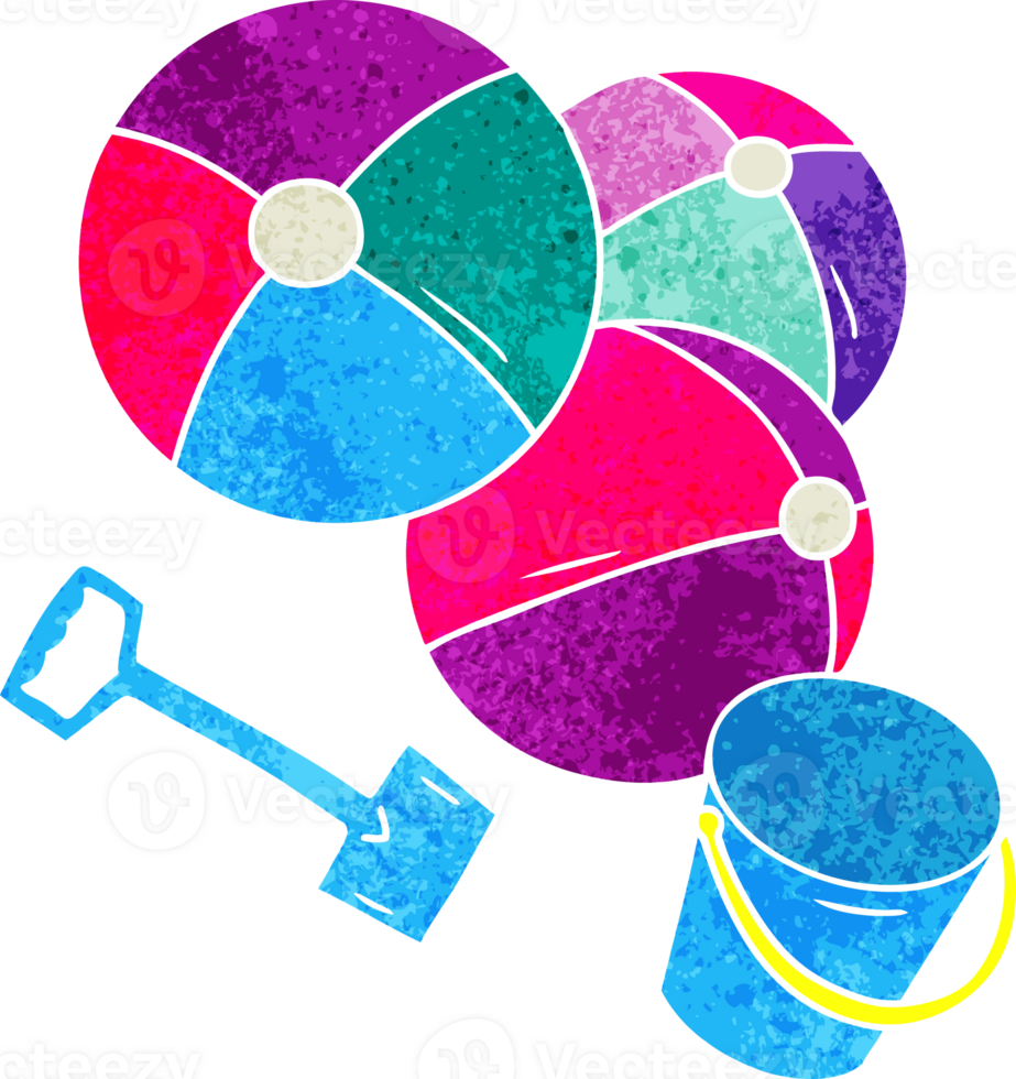 hand drawn retro cartoon doodle beach balls with a bucket and spade png