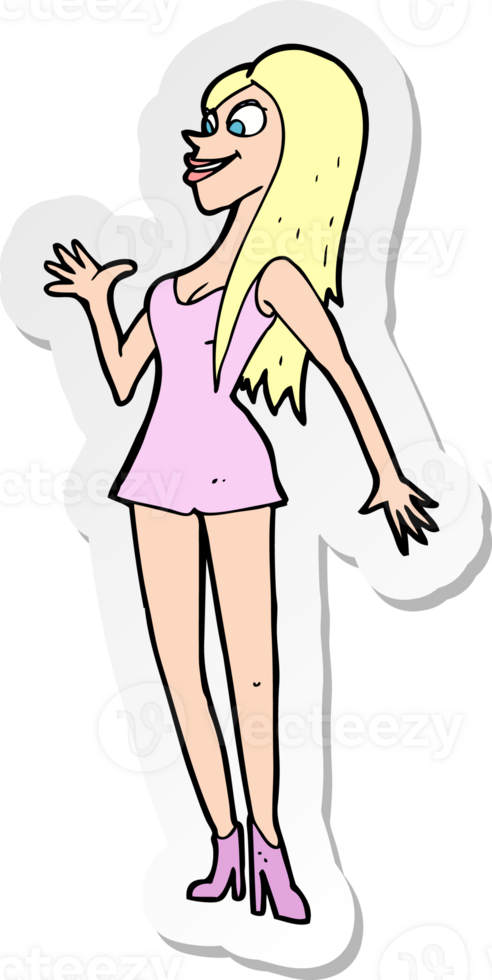 sticker of a cartoon woman in pink dress png