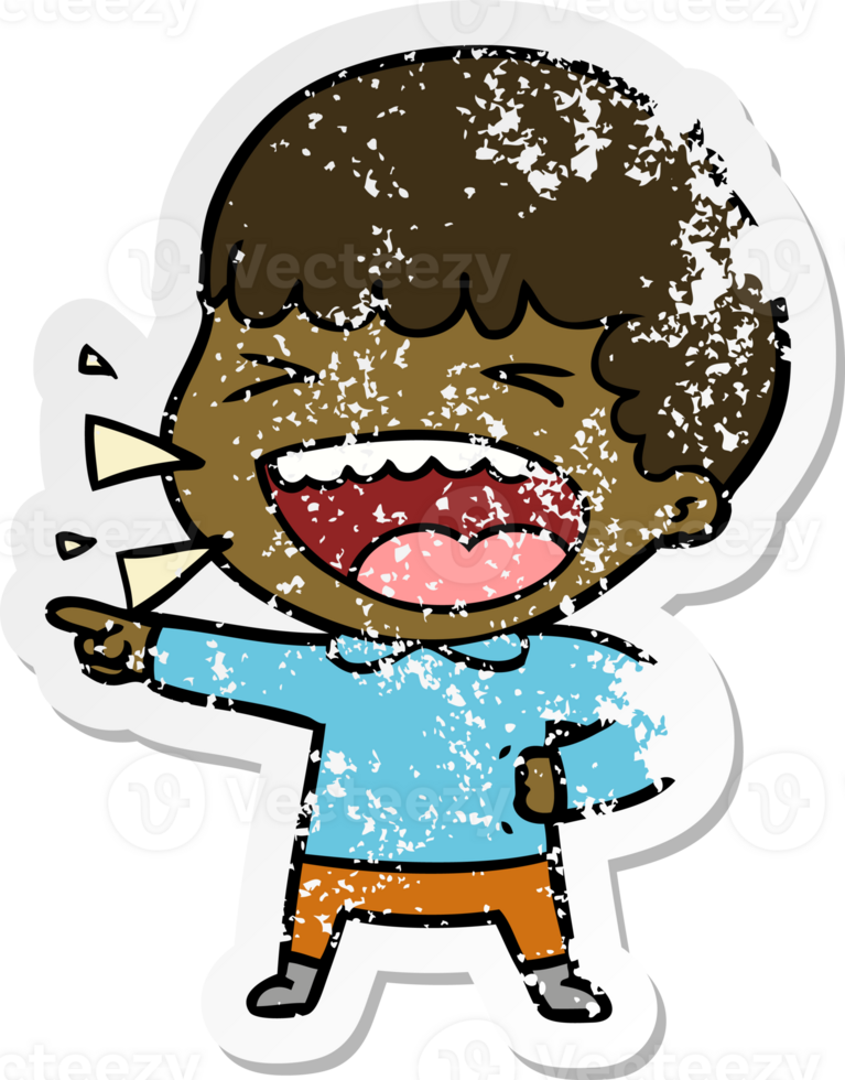 distressed sticker of a cartoon laughing man png