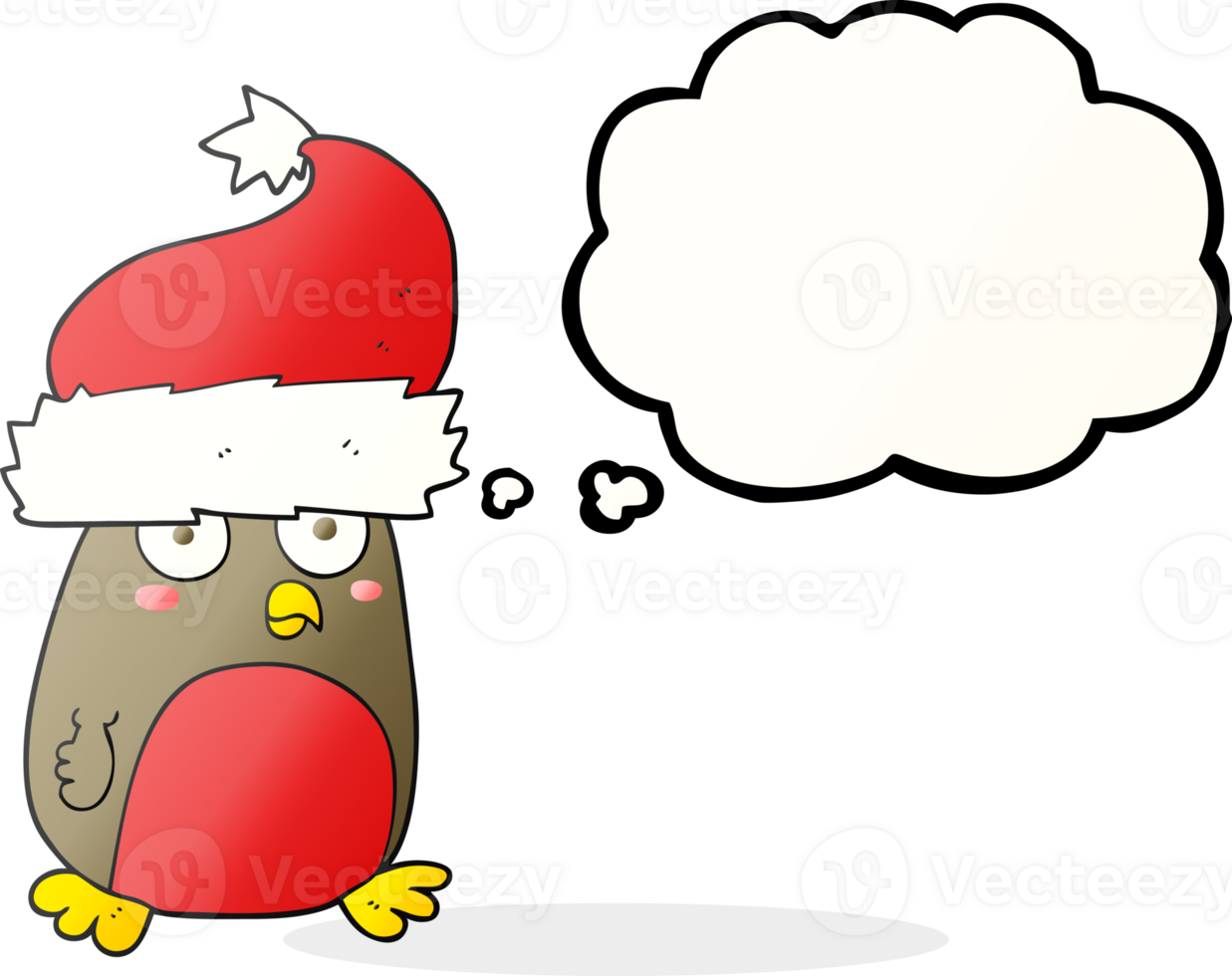 hand drawn thought bubble cartoon christmas robin wearing christmas hat png