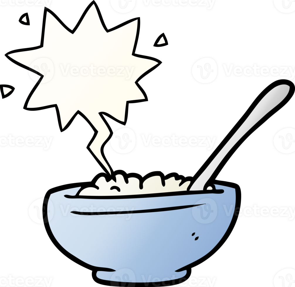 cartoon bowl of rice with speech bubble in smooth gradient style png