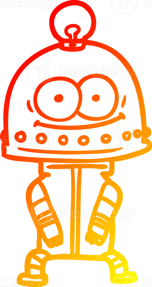 warm gradient line drawing of a happy carton robot with light bulb png