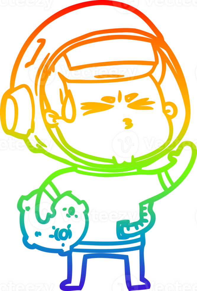 rainbow gradient line drawing of a cartoon stressed astronaut png