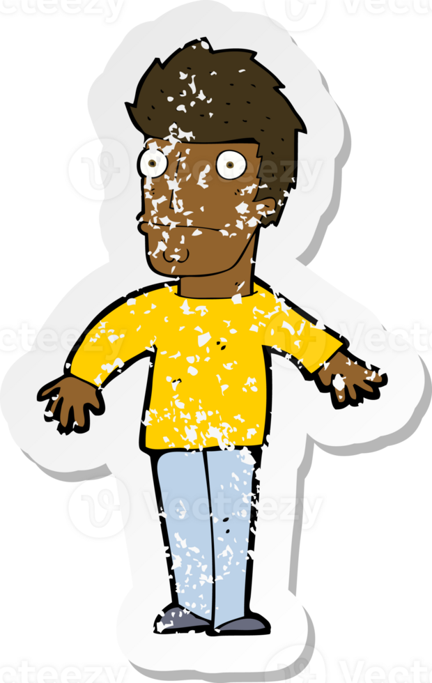 retro distressed sticker of a cartoon worried man png
