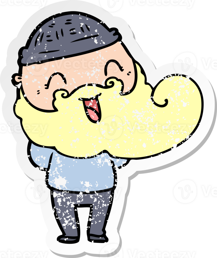 distressed sticker of a happy bearded man png