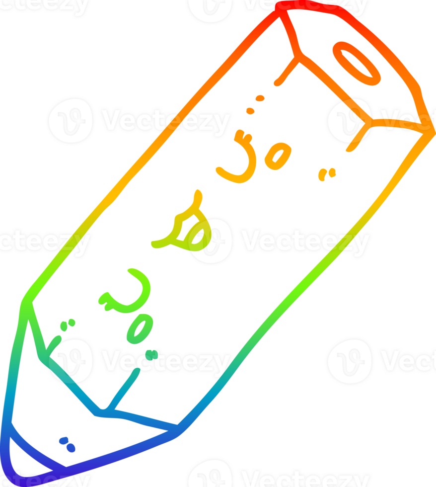 rainbow gradient line drawing of a cute cartoon pencil png