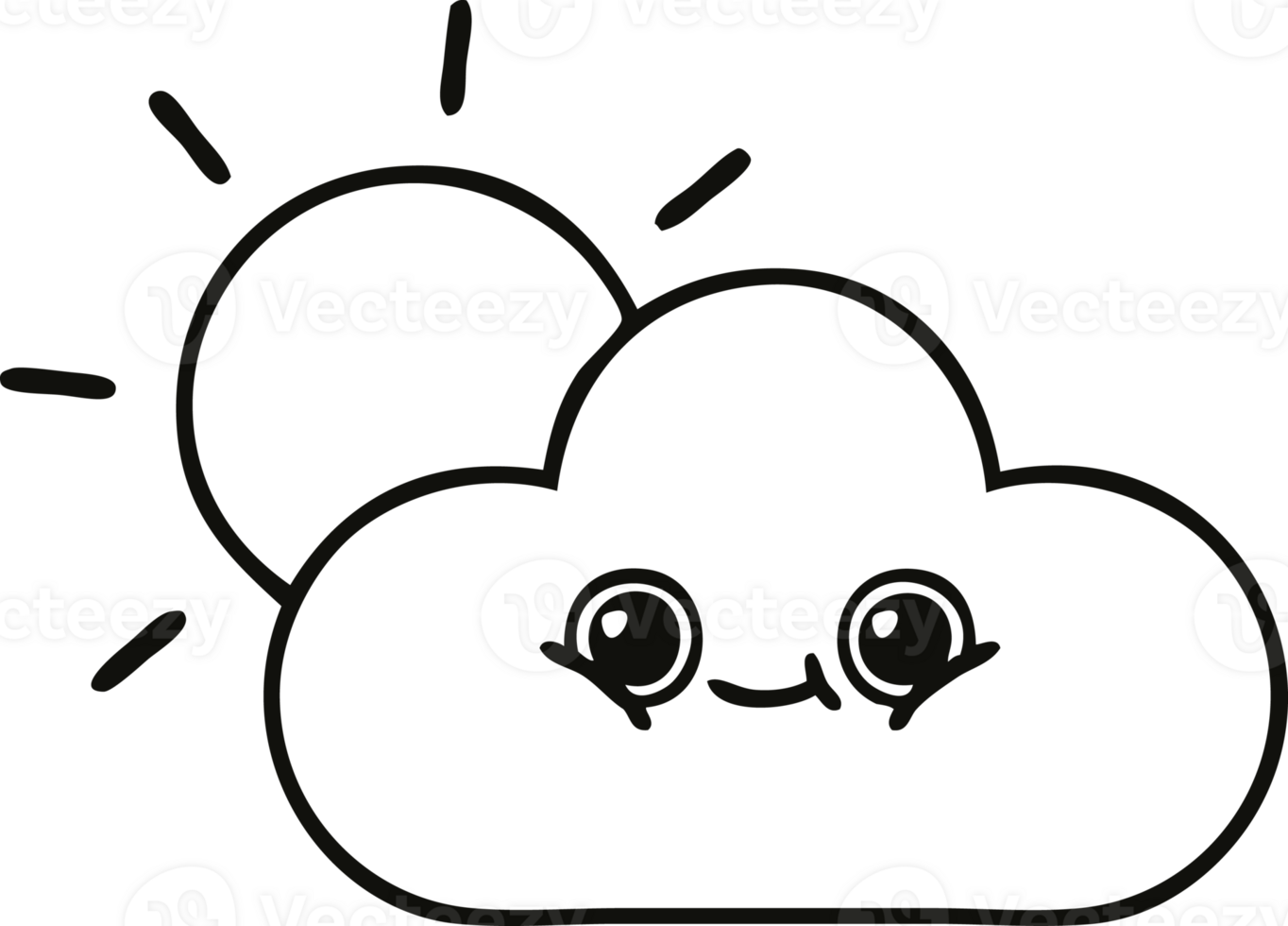 line drawing cartoon of a sun and cloud png