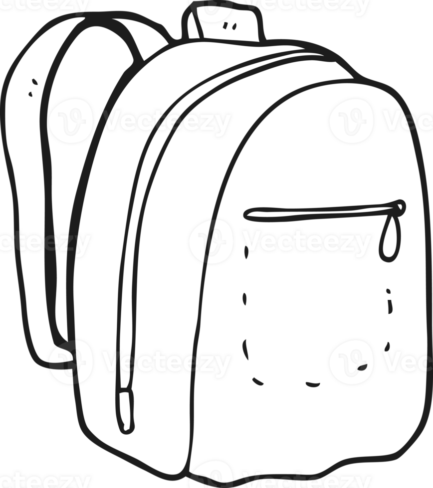hand drawn black and white cartoon rucksack png