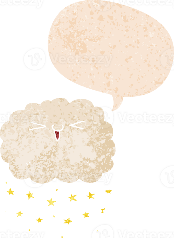 happy cartoon cloud with speech bubble in grunge distressed retro textured style png