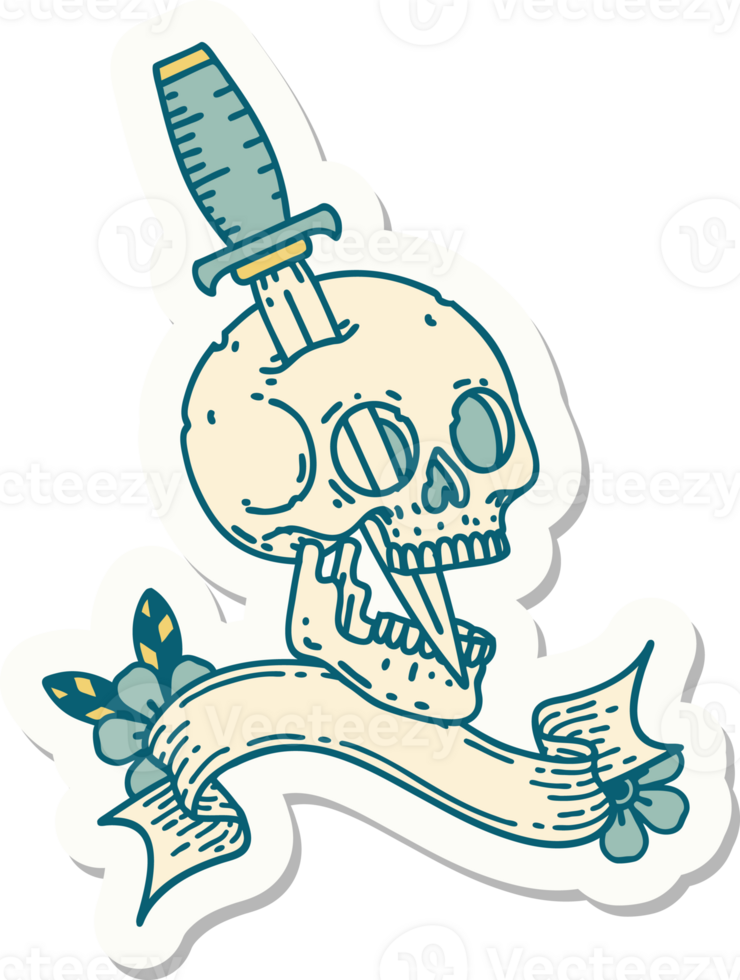tattoo style sticker with banner of a skull png