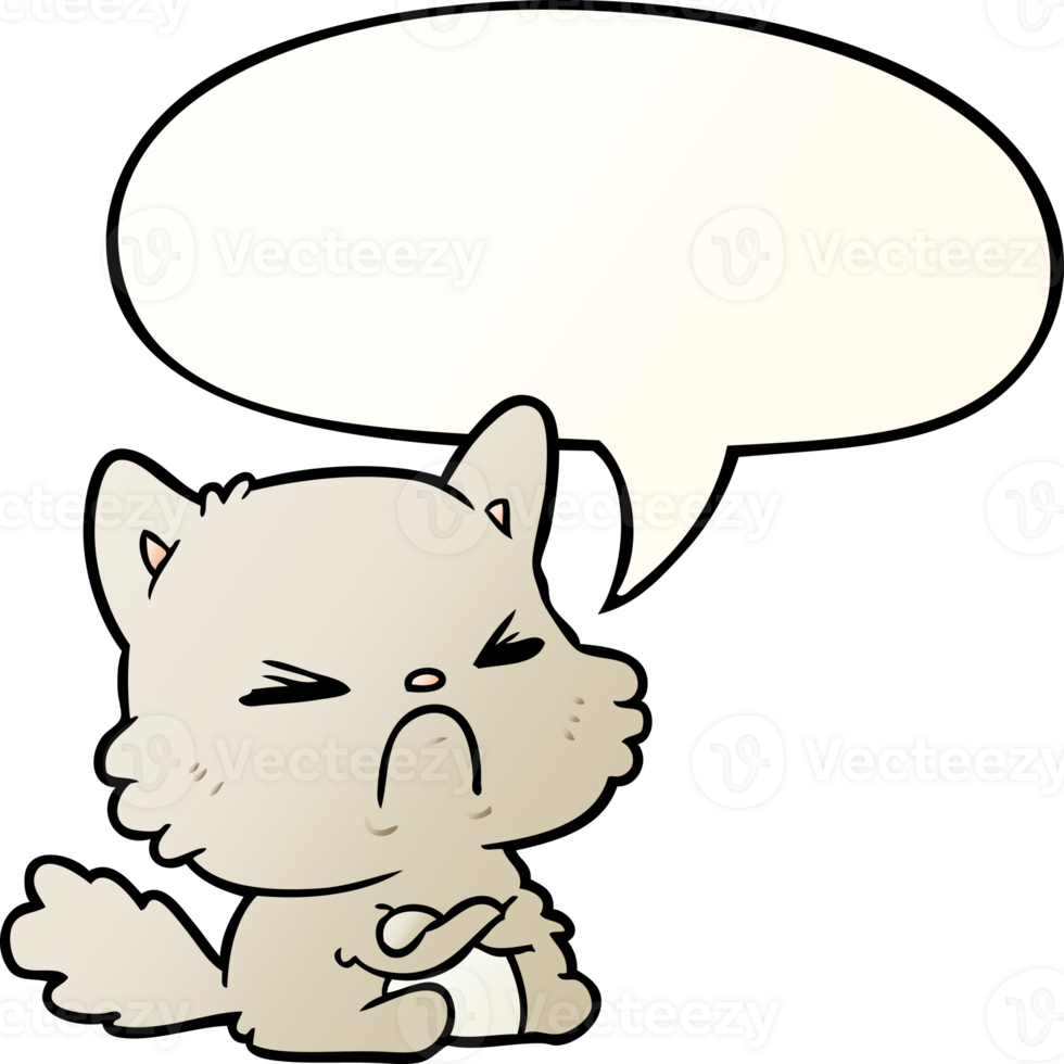 cute cartoon angry cat with speech bubble in smooth gradient style png