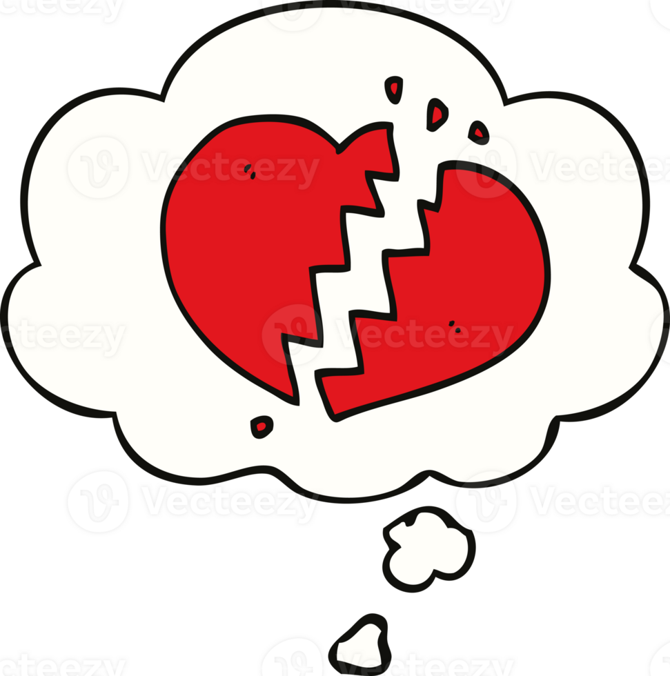 cartoon broken heart with thought bubble png