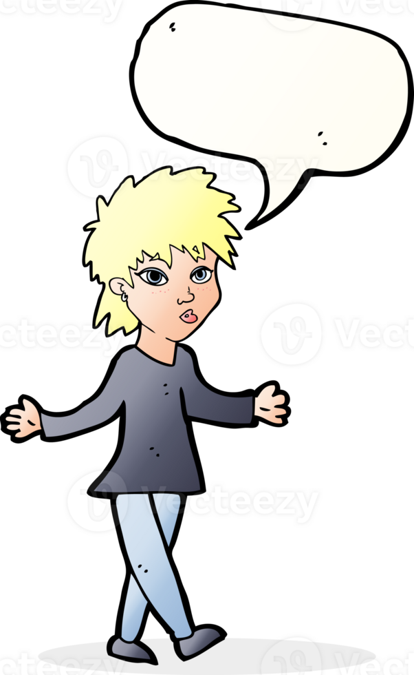 cartoon woman shrugging shoulders with speech bubble png